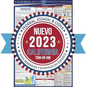 مركز تدقيق الامتثال لعام 2023 ملصق قوانين العمل الفيدرالية وولاية كاليفورنيا باللغتين الإنجليزية والإسبانية - متوافق مع OSHA في مكان العمل مقاس 24 بوصة × 36 بوصة - النشر المطلوب الكل في واحد - مصفح (كومبو)