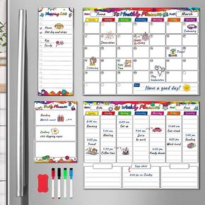 D-FantiX Magnetic Dry Erase Calendar Whiteboard, 4 Pack Magnetic Calendar for Fridge, Monthly Weekly Daily Grocery List Family Calendar Planner for Kitchen Home, 4 Erase Markers & 1 Eraser in Saudi Arabia