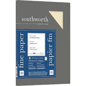 Southworth® 25% Cotton Linen Business Paper, White, Letter (8.5" x 11"), 100 Sheets Per Pack, 24 Lb, 94 Brightness