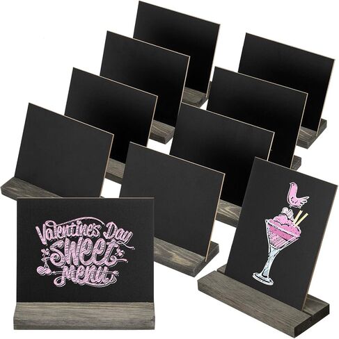MyGift 5 x 6 Place Card Chalkboard Sign with Rustic Brown Wood Base Stand for Wedding, Food Buffet Label, Table Numbers, Message Boards, Party Decorations, Event Supplies, Set of 6 in Saudi Arabia