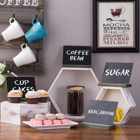 MyGift 5 x 6 Place Card Chalkboard Sign with Rustic Brown Wood Base Stand for Wedding, Food Buffet Label, Table Numbers, Message Boards, Party Decorations, Event Supplies, Set of 6 in Saudi Arabia