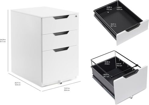Amazon Basics 3 Drawer Mobile File Cabinet With Lock, Black, 20.71" D x 15.51" W x 24.29" H in Saudi Arabia