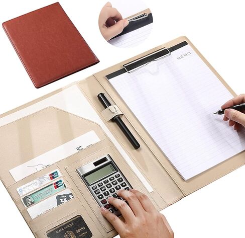 حافظة ملفات مكتبية، حافظة مجلدات، منظم محفظة مع جيوب تخزين، مقاس 8.5 × 11 حرف لمستندات السيرة الذاتية للمقاولين، بني in Kuwait