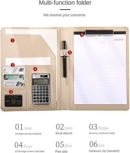 حافظة ملفات مكتبية، حافظة مجلدات، منظم محفظة مع جيوب تخزين، مقاس 8.5 × 11 حرف لمستندات السيرة الذاتية للمقاولين، بني in Kuwait