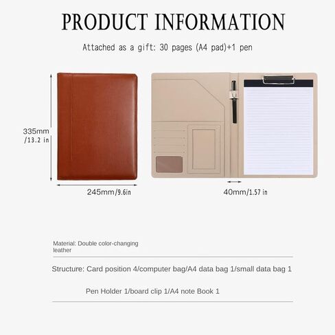 حافظة ملفات مكتبية، حافظة مجلدات، منظم محفظة مع جيوب تخزين، مقاس 8.5 × 11 حرف لمستندات السيرة الذاتية للمقاولين، بني in Kuwait