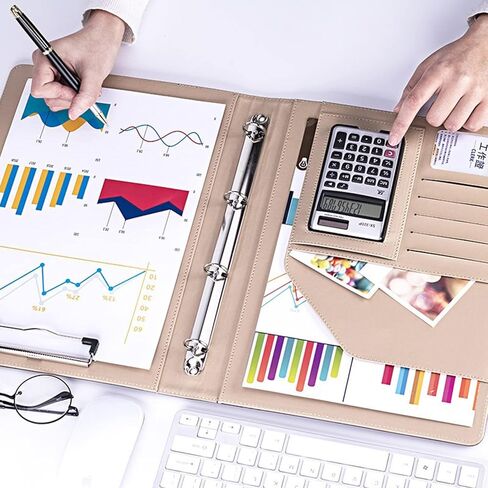 حافظة ملفات مكتبية، حافظة مجلدات، منظم محفظة مع جيوب تخزين، مقاس 8.5 × 11 حرف لمستندات السيرة الذاتية للمقاولين، بني in Kuwait