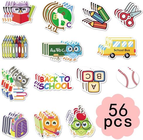 56 Pieces Back to School Cutouts Bulletin Board Decoration, First Day of School Cutouts Colorful Apple School Bus Cardboard Craft Rainbow Cut-Outs for School Classroom Kindergarten Party Supplies in Saudi Arabia
