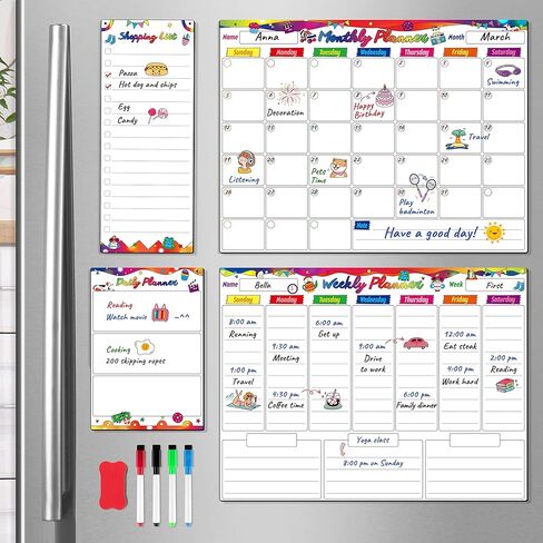 D-FantiX Magnetic Dry Erase Calendar Whiteboard, 4 Pack Magnetic Calendar for Fridge, Monthly Weekly Daily Grocery List Family Calendar Planner for Kitchen Home, 4 Erase Markers & 1 Eraser in Saudi Arabia