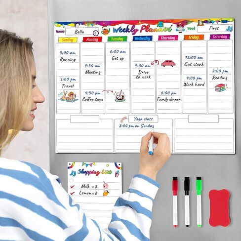 D-FantiX Magnetic Dry Erase Calendar Whiteboard, 4 Pack Magnetic Calendar for Fridge, Monthly Weekly Daily Grocery List Family Calendar Planner for Kitchen Home, 4 Erase Markers & 1 Eraser in Saudi Arabia