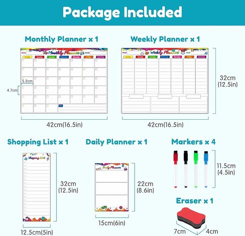 D-FantiX Magnetic Dry Erase Calendar Whiteboard, 4 Pack Magnetic Calendar for Fridge, Monthly Weekly Daily Grocery List Family Calendar Planner for Kitchen Home, 4 Erase Markers & 1 Eraser in Saudi Arabia