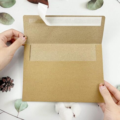 مظاريف YINUOYOUJIA Kraft، مظاريف 5 × 7 50 حزمة، مغلفات دعوة A7، مظروف بني، مغلف A7 ذاتي الختم للدعوة، استحمام الطفل، الزفاف، الحفلات، البريد in Kuwait