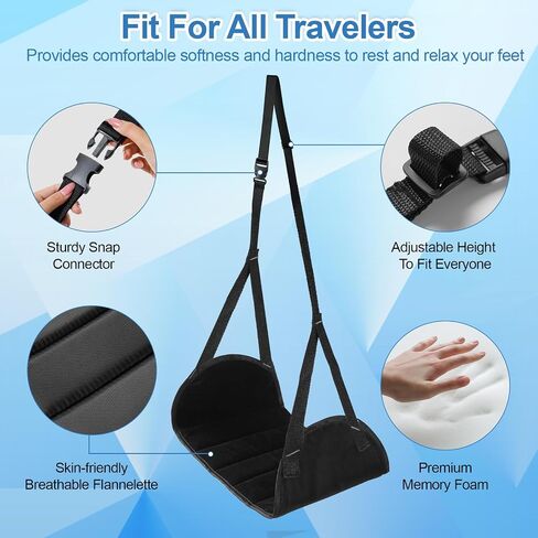 مسند قدم للطائرة من Pantry Pro Traveler's Bliss، قابل للحمل وقابل للتعديل مع تصميم أرجوحة لتوفير الراحة القصوى ومنع التورم والألم - مثالي للمنزل والمكتب والسفر in Saudi Arabia
