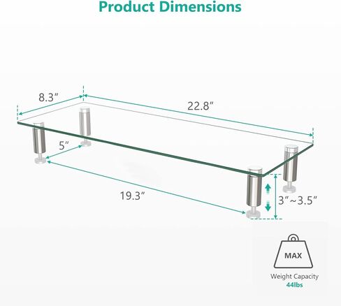 WALI Tempered Glass Monitor Riser Desktop Stand Height Adjustable Table Top for Flat Screen LCD LED TV, Laptop, Notebook, Display (GTT001B), Black in Saudi Arabia
