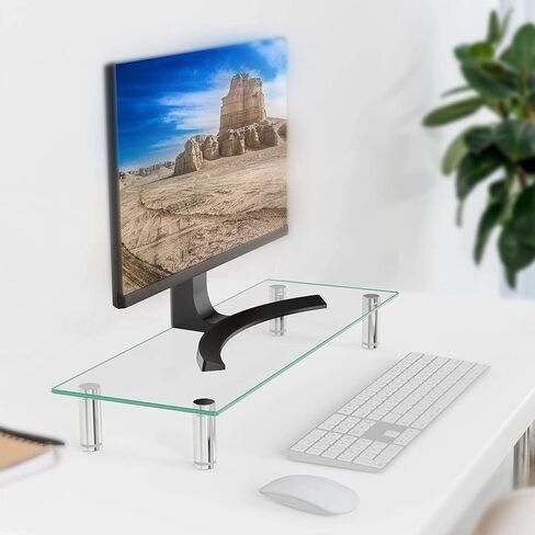 WALI Tempered Glass Monitor Riser Desktop Stand Height Adjustable Table Top for Flat Screen LCD LED TV, Laptop, Notebook, Display (GTT001B), Black in Saudi Arabia