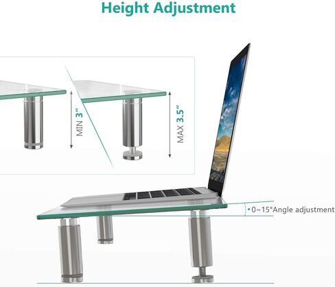 WALI Tempered Glass Monitor Riser Desktop Stand Height Adjustable Table Top for Flat Screen LCD LED TV, Laptop, Notebook, Display (GTT001B), Black in Saudi Arabia