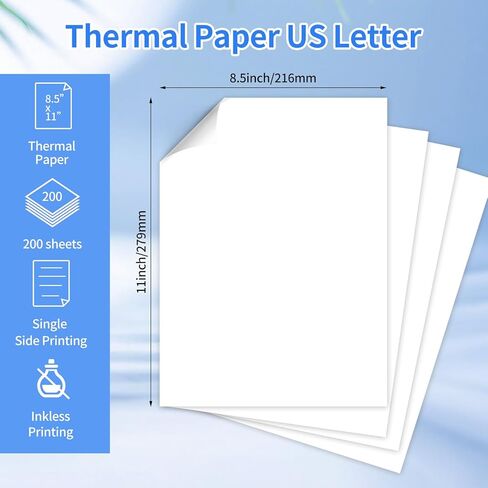 Thermal Printer Paper 8.5 x 11 Letter Size, Compatible With M08F, HPRT-MT800, MT800Q, Brother's PJ Series Portable Printers, Multipurpose Printing Paper for Business, Home, Office, 100 Sheets in Kuwait