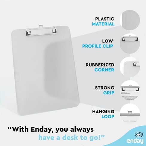 Plastic Clipboard Standard Size Blue, Translucent Low Profile Clip Board, Hangable Clipboard, 12.7" x 9", Holds 100 Sheets, Also Available in Green, Purple, Pink, Red, Grey, 1 Pc - by Enday in Saudi Arabia