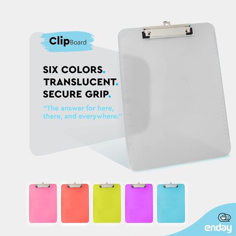 Plastic Clipboard Standard Size Blue, Translucent Low Profile Clip Board, Hangable Clipboard, 12.7" x 9", Holds 100 Sheets, Also Available in Green, Purple, Pink, Red, Grey, 1 Pc - by Enday in Saudi Arabia