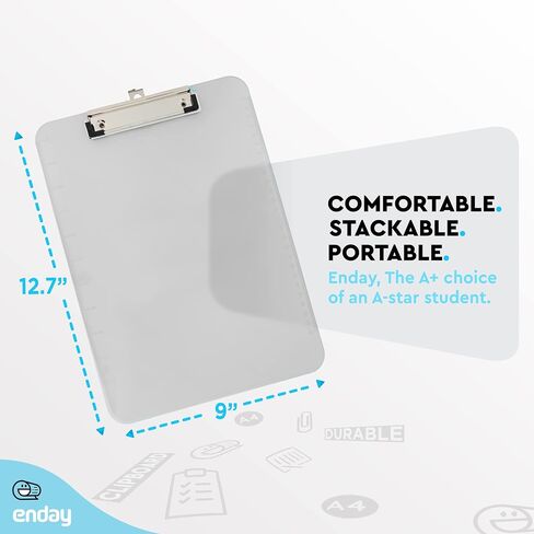 Plastic Clipboard Standard Size Blue, Translucent Low Profile Clip Board, Hangable Clipboard, 12.7" x 9", Holds 100 Sheets, Also Available in Green, Purple, Pink, Red, Grey, 1 Pc - by Enday in Saudi Arabia
