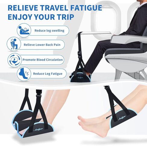 مسند قدم للطائرة مطور (إسفنج الذاكرة) - أرجوحة قدم للطائرة 2 في 1 من Andyer لملحقات السفر بالطائرة - مسند للقدمين بدون اصطدام بالطائرة ومسند للساق أثناء السفر لتقليل التورم والألم (أسود) in Kuwait