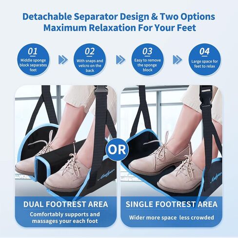 مسند قدم للطائرة مطور (إسفنج الذاكرة) - أرجوحة قدم للطائرة 2 في 1 من Andyer لملحقات السفر بالطائرة - مسند للقدمين بدون اصطدام بالطائرة ومسند للساق أثناء السفر لتقليل التورم والألم (أسود) in Kuwait