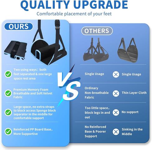 مسند قدم للطائرة مطور (إسفنج الذاكرة) - أرجوحة قدم للطائرة 2 في 1 من Andyer لملحقات السفر بالطائرة - مسند للقدمين بدون اصطدام بالطائرة ومسند للساق أثناء السفر لتقليل التورم والألم (أسود) in Kuwait