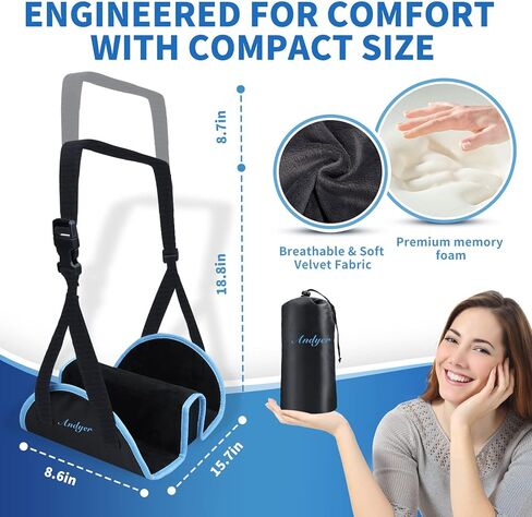مسند قدم للطائرة مطور (إسفنج الذاكرة) - أرجوحة قدم للطائرة 2 في 1 من Andyer لملحقات السفر بالطائرة - مسند للقدمين بدون اصطدام بالطائرة ومسند للساق أثناء السفر لتقليل التورم والألم (أسود) in Kuwait