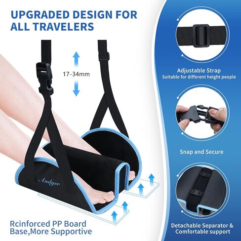 مسند قدم للطائرة مطور (إسفنج الذاكرة) - أرجوحة قدم للطائرة 2 في 1 من Andyer لملحقات السفر بالطائرة - مسند للقدمين بدون اصطدام بالطائرة ومسند للساق أثناء السفر لتقليل التورم والألم (أسود) in Kuwait