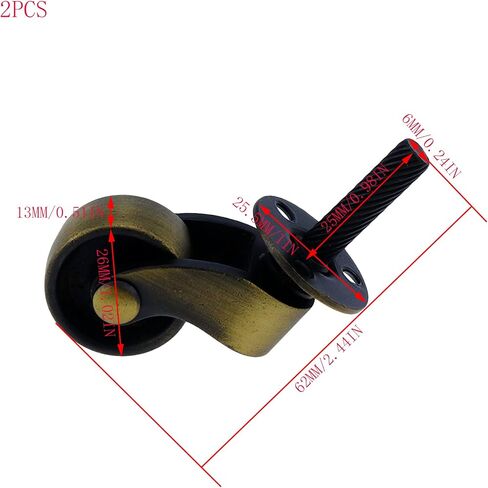 Mewutal 2PCS الثقيلة النحاس مكتب العجلات أريكة استبدال عجلة عالمية 360 درجة بكرة دوارة لخزانة كرسي الأثاث (الذهب، 26mm) in Kuwait