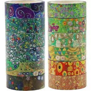 Berkin Arts 12 Rolls Art Floral Designs Washi Tape Set - 15 mm Wide Decorative Adhesive Masking Tape Cloisonnism for Bullet Journal Colorful Damask Pattern Intricate Colorful Owen Jones Series in Saudi Arabia