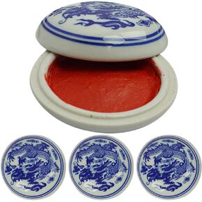 Tofficu 4pcs Porcelain Inkpad Round Calligraphy Stamp Ink Chinese Seal Red Ink Pad Red Ink Paste Vintage Inkpad Box for Office School Business Stamp Supplies in Saudi Arabia