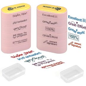 Teacher Stamps Sets, Pre-Inked Teachers’ Motivation Stamp for Grading, Excellent, Parent Signature, Super Star & Correct Return 10 Kits Encourage Stamps, Office Stationery Stampers Supplies.