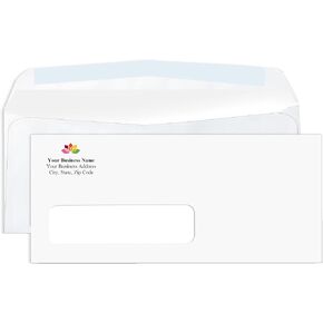 100#10 Custom Printed Single Left Window Envelopes - Text and Logo Customization - Gummed Closure - Size 4-1/8x9-1/2 Inches -24LB-100 Count (7-35410-100)