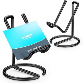 2 Pieces Metal Business Card Holder for Desk, Cell Phone Stand, Elegant Line Business Card Display Holder Stand, Office Desktop Business Name Card Organizer (Gold)