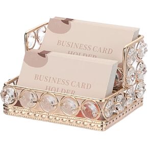 Hipiwe 2 Tiers Crystal Business Card Holder Stand Gold Mirrored Business Card Display Stand Organizer Desktop Business Card Storage Holder for Office Countertop