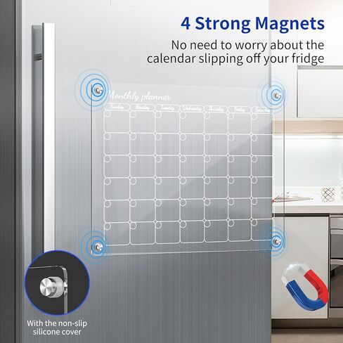 Aogwat Magnetic Acrylic Calendar for Fridge, Clear Calendar Dry Erase Magnetic Board for Refrigerator, Monthly Weekly Planning Board, Planner, with Anti-slip Silicone, Magnetic Marker Holder (16"x12") in Kuwait