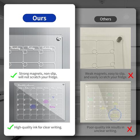 Aogwat Magnetic Acrylic Calendar for Fridge, Clear Calendar Dry Erase Magnetic Board for Refrigerator, Monthly Weekly Planning Board, Planner, with Anti-slip Silicone, Magnetic Marker Holder (16"x12") in Kuwait