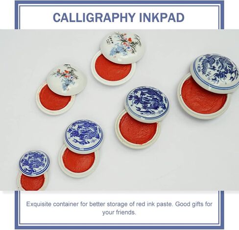 Tofficu 4 قطع من الخزف Inkpad جولة الخط ختم الحبر الصيني ختم لوحة الحبر الأحمر معجون الحبر الأحمر خمر Inkpad مربع لمكتب مدرسة الأعمال ختم اللوازم in Saudi Arabia