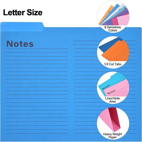 EOOUT 24 Pack Colored File Folders Lined File Folders with 1/3 Cut Tabs Heavyweight 8 Gemstone Colors, Letter Size 9.5 x 11.5 Inches for School and Office Supplies in Saudi Arabia