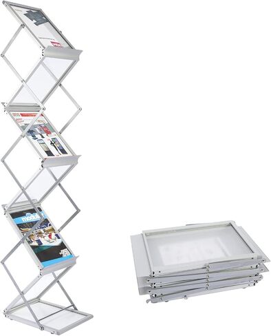 MALKARON Foldable Magazine Rack Brochure Display Stand Holder Catalog Literature Display Rack with Portable Oxford Carrying Bag for Office Trade Show Exhibitions Retail Store (6 Pockets Silver) in Saudi Arabia