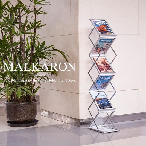 MALKARON Foldable Magazine Rack Brochure Display Stand Holder Catalog Literature Display Rack with Portable Oxford Carrying Bag for Office Trade Show Exhibitions Retail Store (6 Pockets Silver) in Saudi Arabia
