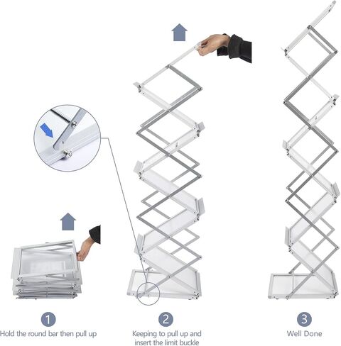 MALKARON Foldable Magazine Rack Brochure Display Stand Holder Catalog Literature Display Rack with Portable Oxford Carrying Bag for Office Trade Show Exhibitions Retail Store (6 Pockets Silver) in Saudi Arabia
