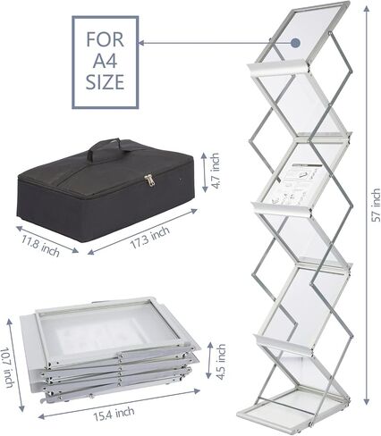 MALKARON Foldable Magazine Rack Brochure Display Stand Holder Catalog Literature Display Rack with Portable Oxford Carrying Bag for Office Trade Show Exhibitions Retail Store (6 Pockets Silver) in Saudi Arabia