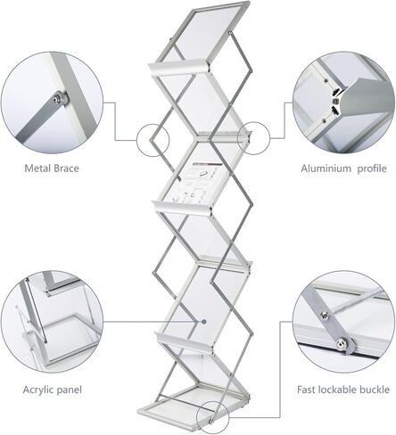 MALKARON Foldable Magazine Rack Brochure Display Stand Holder Catalog Literature Display Rack with Portable Oxford Carrying Bag for Office Trade Show Exhibitions Retail Store (6 Pockets Silver) in Saudi Arabia