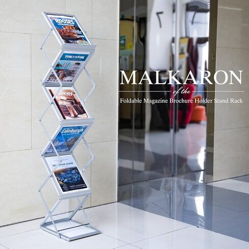 MALKARON Foldable Magazine Rack Brochure Display Stand Holder Catalog Literature Display Rack with Portable Oxford Carrying Bag for Office Trade Show Exhibitions Retail Store (6 Pockets Silver) in Saudi Arabia