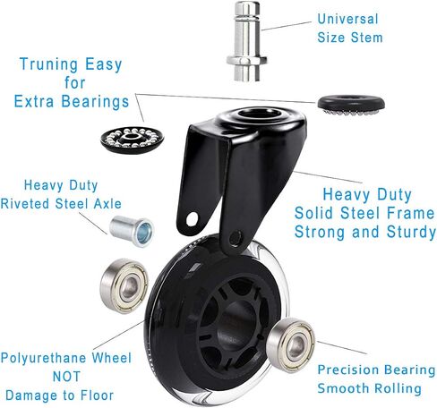Office Chair Casters Wheels, Set of 5 Heavy Duty Furniture Caster Wheels, Office Chair Wheels Replacement Safe for Hardwood Floors and Carpet, Universal Fit Rubber Chair Casters in Saudi Arabia