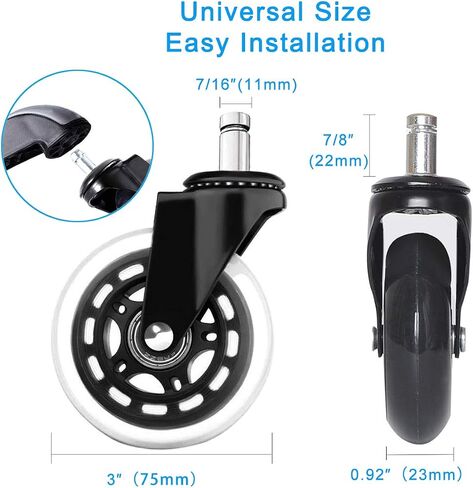 Office Chair Casters Wheels, Set of 5 Heavy Duty Furniture Caster Wheels, Office Chair Wheels Replacement Safe for Hardwood Floors and Carpet, Universal Fit Rubber Chair Casters in Saudi Arabia