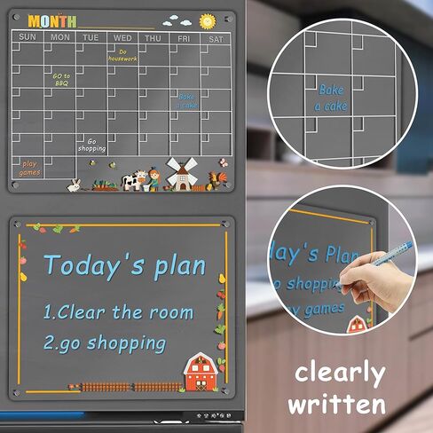 2 Pack Magnetic Acrylic Calendar for Fridge, Farm Style Print Acrylic Magnetic Dry Erase Board for Refrigerator, Monthly and Weekly Clear Magnet Reusable Planner Include 6 Markers… in Kuwait