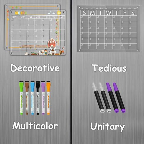 2 Pack Magnetic Acrylic Calendar for Fridge, Farm Style Print Acrylic Magnetic Dry Erase Board for Refrigerator, Monthly and Weekly Clear Magnet Reusable Planner Include 6 Markers… in Kuwait