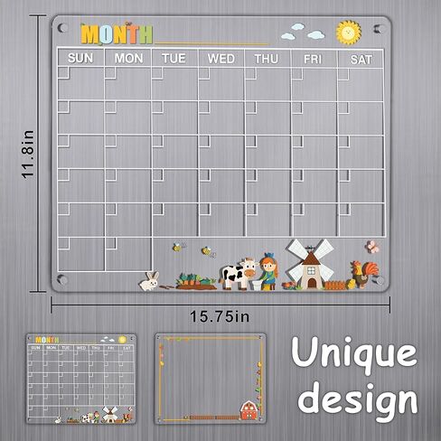 2 Pack Magnetic Acrylic Calendar for Fridge, Farm Style Print Acrylic Magnetic Dry Erase Board for Refrigerator, Monthly and Weekly Clear Magnet Reusable Planner Include 6 Markers… in Kuwait